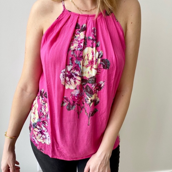 Pink floral button back halter size small - Picture 3 of 8